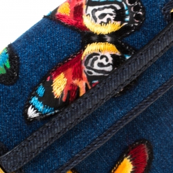 Pre Owned Valentino Blue Embroidered Butterfly Fabric and Leather  My Rockstud Crossbody Bag