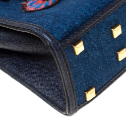 Pre Owned Valentino Blue Embroidered Butterfly Fabric and Leather  My Rockstud Crossbody Bag