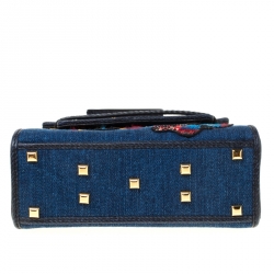Pre Owned Valentino Blue Embroidered Butterfly Fabric and Leather  My Rockstud Crossbody Bag