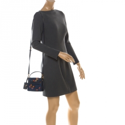 Pre Owned Valentino Blue Embroidered Butterfly Fabric and Leather  My Rockstud Crossbody Bag