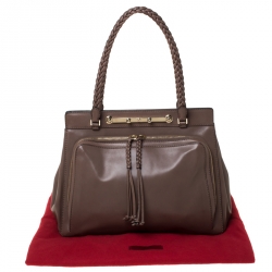 Pre Owned Valentino Dark Taupe Leather Demetra Tote