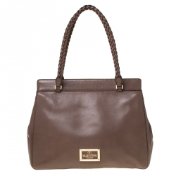 Pre Owned Valentino Dark Taupe Leather Demetra Tote