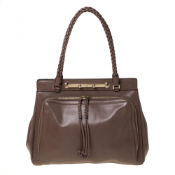 Pre Owned Valentino Dark Taupe Leather Demetra Tote