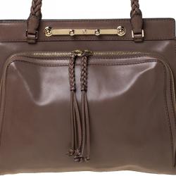 Pre Owned Valentino Dark Taupe Leather Demetra Tote
