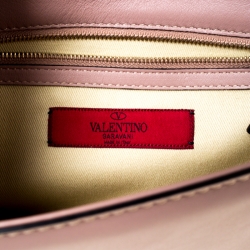 Pre Owned Valentino Nude Leather Medium Rockstud Glam Lock Flap Bag