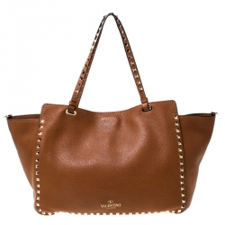 Pre Owned Valentino Tan Leather Rockstud Trapeze Tote
