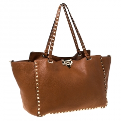 Pre Owned Valentino Tan Leather Rockstud Trapeze Tote