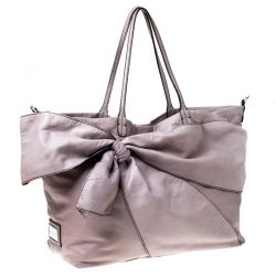 Pre Owned Valentino Lilac Leather Bow Shopper Tote