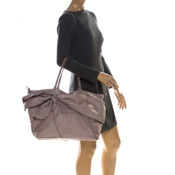 Pre Owned Valentino Lilac Leather Bow Shopper Tote