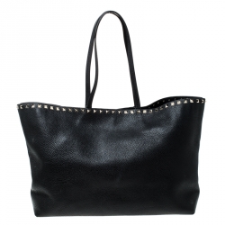 Pre Owned Valentino Black Leather Rockstud Shopper Tote