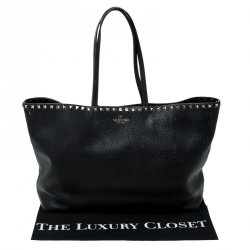 Pre Owned Valentino Black Leather Rockstud Shopper Tote