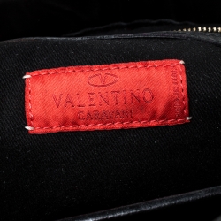 Pre Owned Valentino Black Floral Applique Leather Top Handle Bag