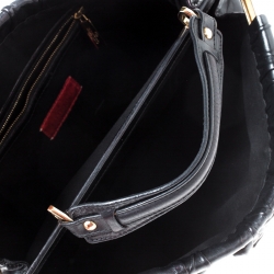 Pre Owned Valentino Black Floral Applique Leather Top Handle Bag