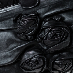 Pre Owned Valentino Black Floral Applique Leather Top Handle Bag