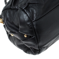 Pre Owned Valentino Black Floral Applique Leather Top Handle Bag