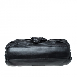 Pre Owned Valentino Black Floral Applique Leather Top Handle Bag