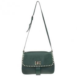 Pre Owned Valentino Green Studded Shoulder Bag