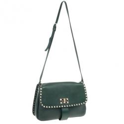 Pre Owned Valentino Green Studded Shoulder Bag