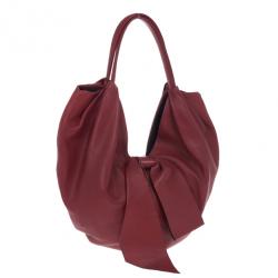Pre Owned Valentino Garavani Red Nappa Leather Folie Bow Hobo Bag
