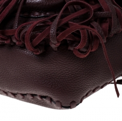 Pre Owned Valentino Burgundy Leather C-Rockee Scarab Fringe Shoulder Bag