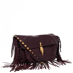 Pre Owned Valentino Burgundy Leather C-Rockee Scarab Fringe Shoulder Bag