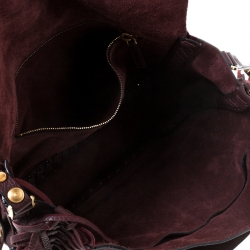 Pre Owned Valentino Burgundy Leather C-Rockee Scarab Fringe Shoulder Bag