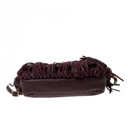 Pre Owned Valentino Burgundy Leather C-Rockee Scarab Fringe Shoulder Bag