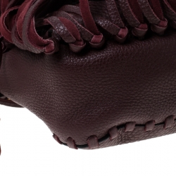 Pre Owned Valentino Burgundy Leather C-Rockee Scarab Fringe Shoulder Bag