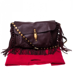 Pre Owned Valentino Burgundy Leather C-Rockee Scarab Fringe Shoulder Bag