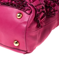 Pre Owned Valentino Pink Leather Ruffled Petale Rose Satchel