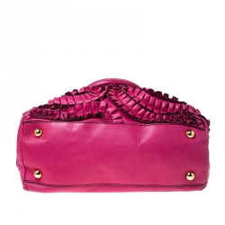 Pre Owned Valentino Pink Leather Ruffled Petale Rose Satchel