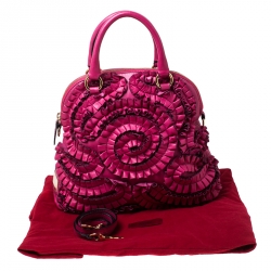 Pre Owned Valentino Pink Leather Ruffled Petale Rose Satchel