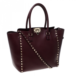 Pre Owned حقيبة شوبر فالنتينو روكستاد جلد عنابية صغيرة 