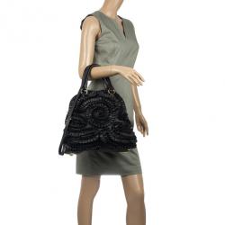 مملوكة مسبقًا Valentino Black Leather Petale Dome Satchel