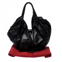 Pre Owned Valentino Black Lace/Beads and Leather Hobo
