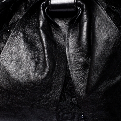 Pre Owned Valentino Black Lace/Beads and Leather Hobo