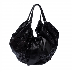 Pre Owned Valentino Black Lace/Beads and Leather Hobo