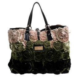 Pre Owned Valentino Multicolor Silk and Leather Taffeta Rosier Tote