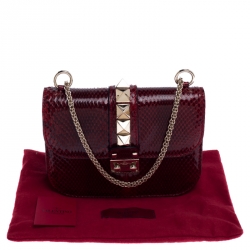 Pre Owned Valentino Red Rockstud Python Small Glam Lock Flap Bag