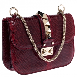 Pre Owned Valentino Red Rockstud Python Small Glam Lock Flap Bag