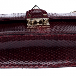 Pre Owned Valentino Red Rockstud Python Small Glam Lock Flap Bag