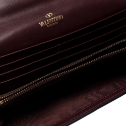 Pre Owned Valentino Burgundy Leather Flap Continental Wallet