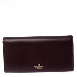 Pre Owned Valentino Burgundy Leather Flap Continental Wallet