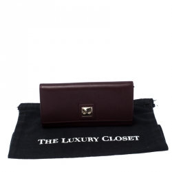 Pre Owned Valentino Burgundy Leather Flap Continental Wallet