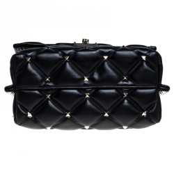 Pre Owned Valentino Black Quilted Leather Medium Candystud Top Handle Bag