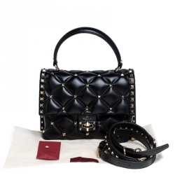 Pre Owned Valentino Black Quilted Leather Medium Candystud Top Handle Bag