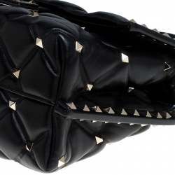 Pre Owned Valentino Black Quilted Leather Medium Candystud Top Handle Bag