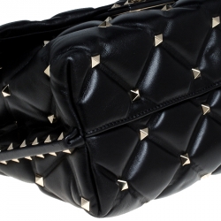 Pre Owned Valentino Black Quilted Leather Medium Candystud Top Handle Bag