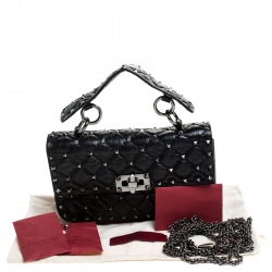 Pre Owned Valentino Black Quilted Soft Crackle Leather Small Rockstud Spike Shoulder Bag