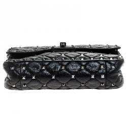 Pre Owned Valentino Black Quilted Soft Crackle Leather Small Rockstud Spike Shoulder Bag